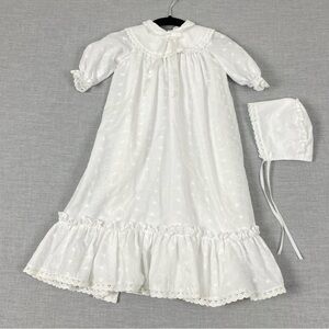 White Eyelet Christening Gown with Bonnet and Undershirt Vintage